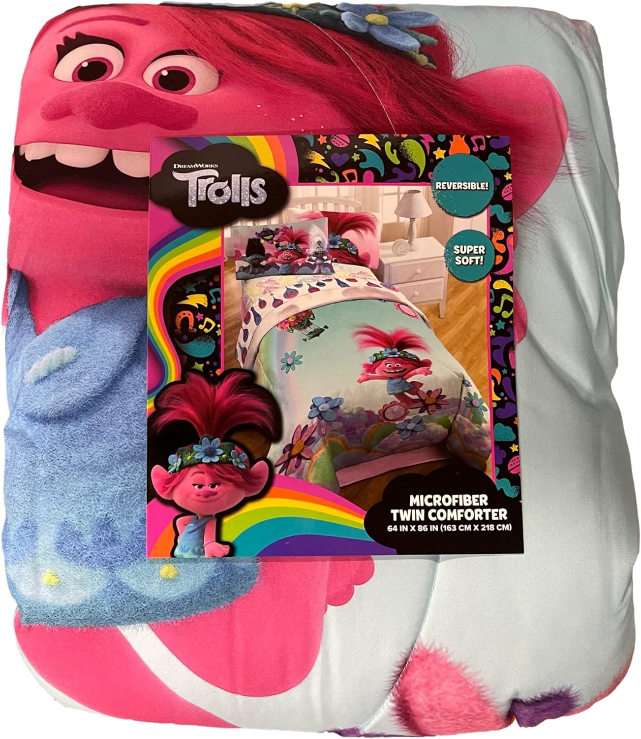 Trolls World Tour Super Soft Twin Reversible Comforter Kids Bedding Aqua