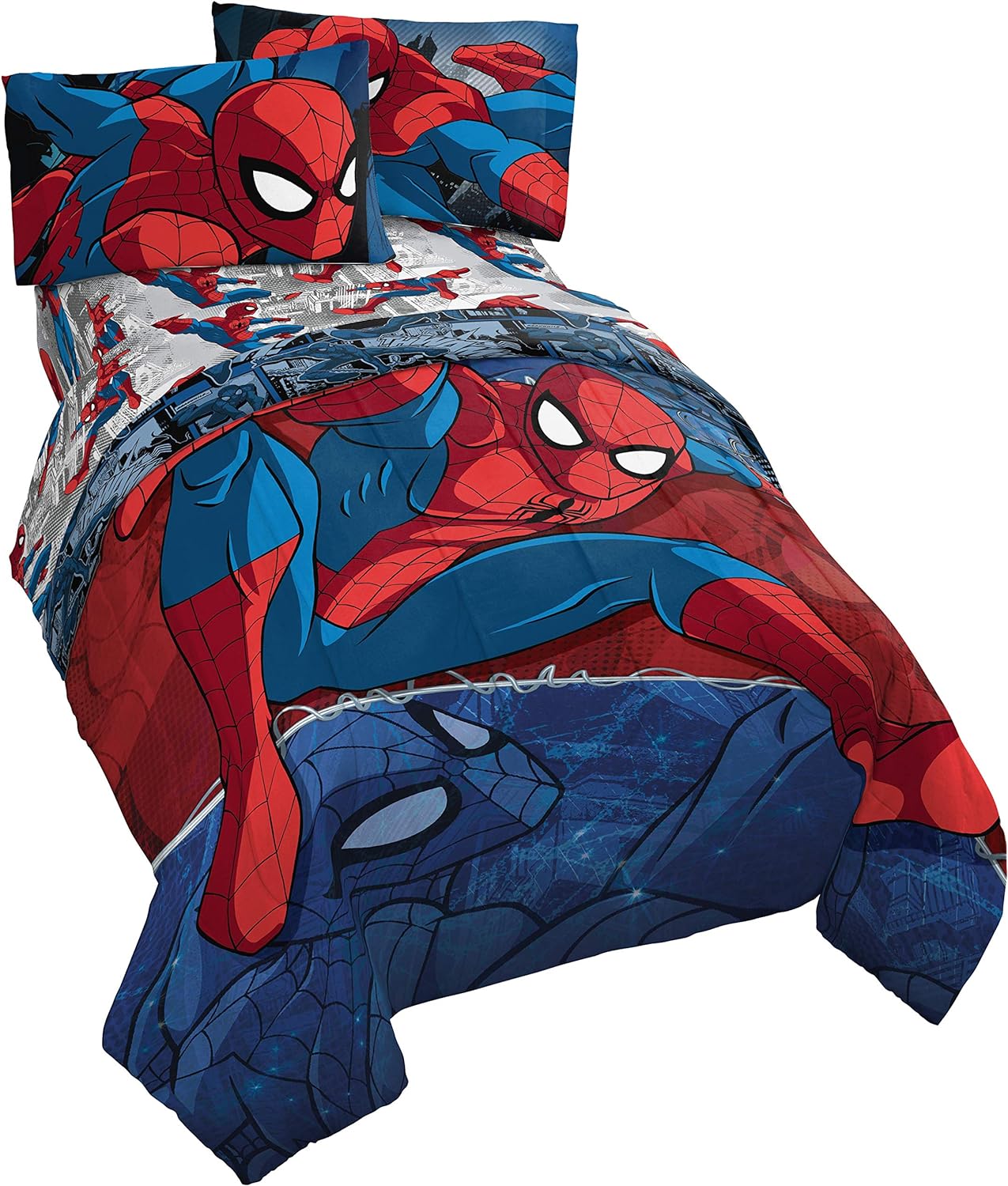 Marvel Spiderman Burst 4 Piece Twin Bed Set - Includes Reversible Comforter & Sheet Set – Bedding