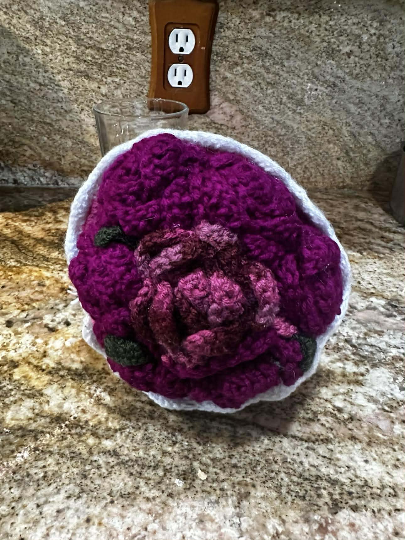 Unique Handmade Crocheted Hot Pink Dress Doll Flower Bouquet