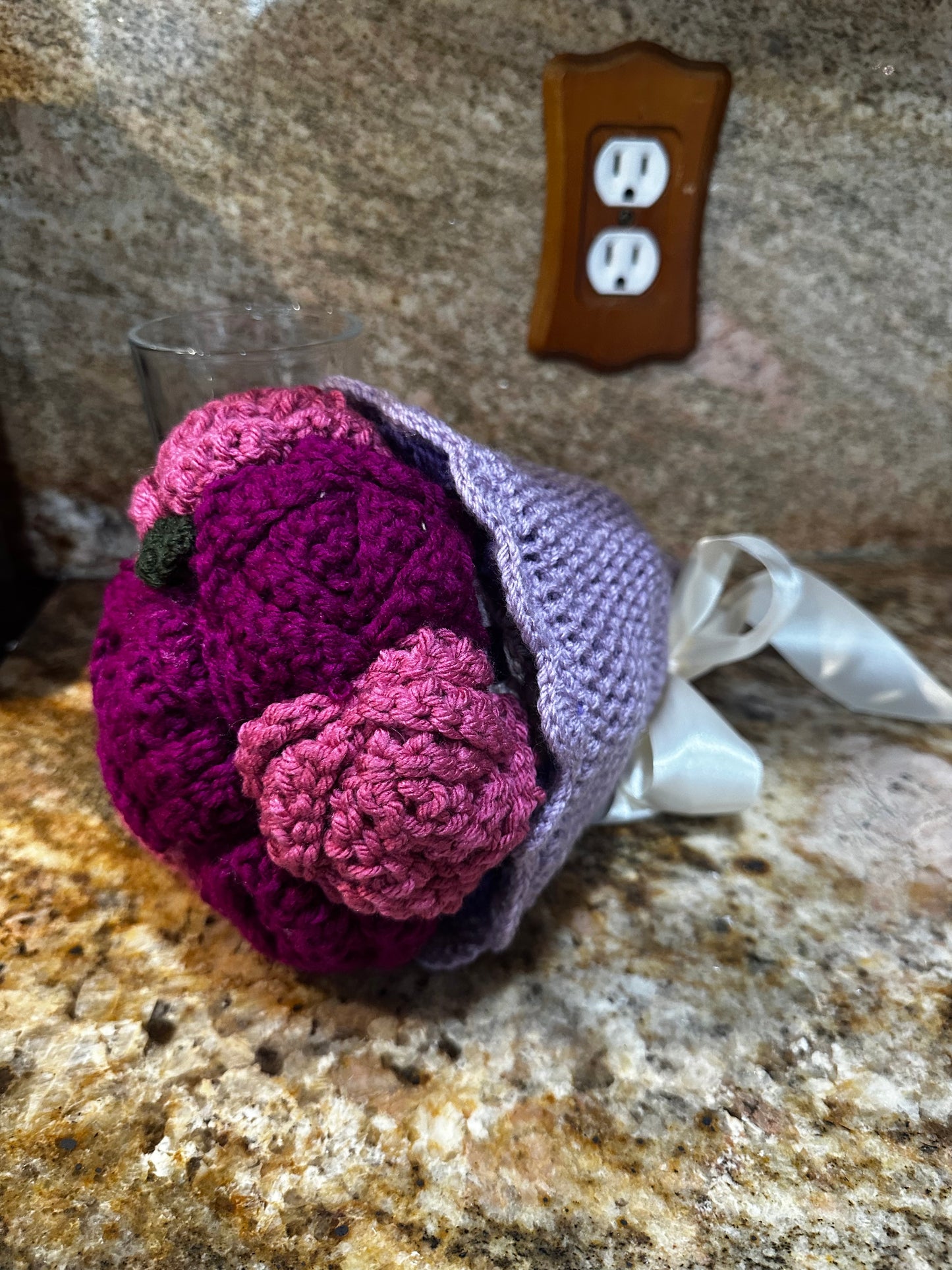 Unique Handmade Crocheted Dark Blue Dress Doll Flower Bouquet