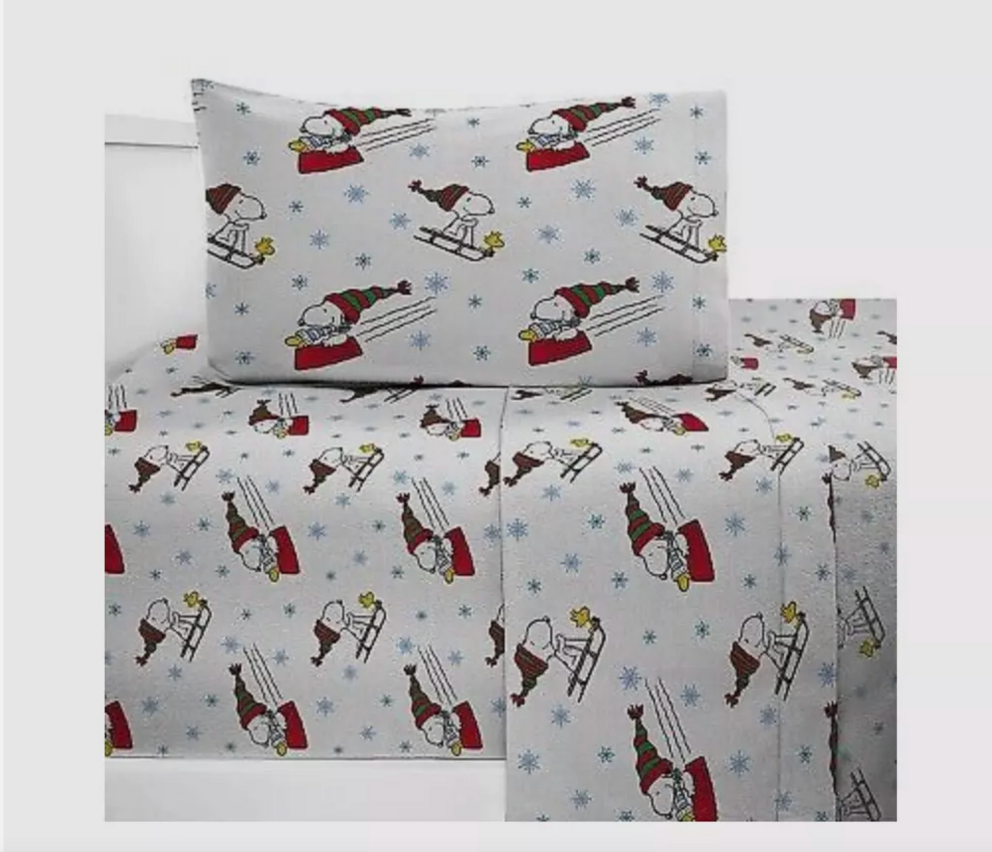 3 Pieces Twin Snoopy Peanuts Sledding All The Way Flannel Sheet Set