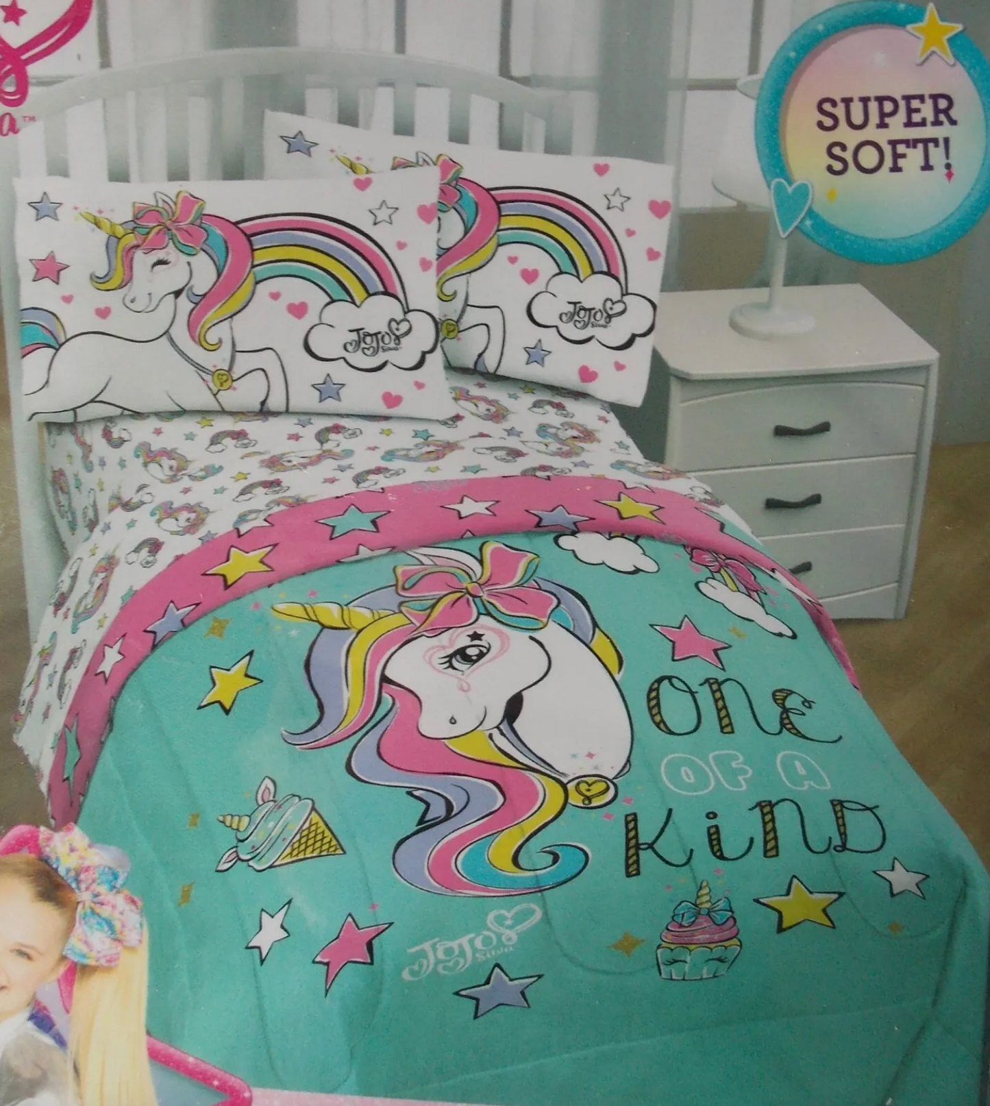 5 Pieces Jojo Siwa Believe in Unicorns Full Comforter Bedding Set