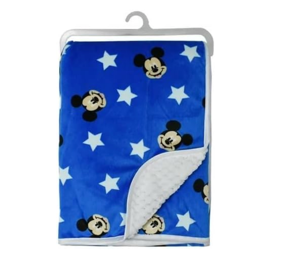 Disney Mickey Mouse Blue Mink and Fleece Baby Blanket