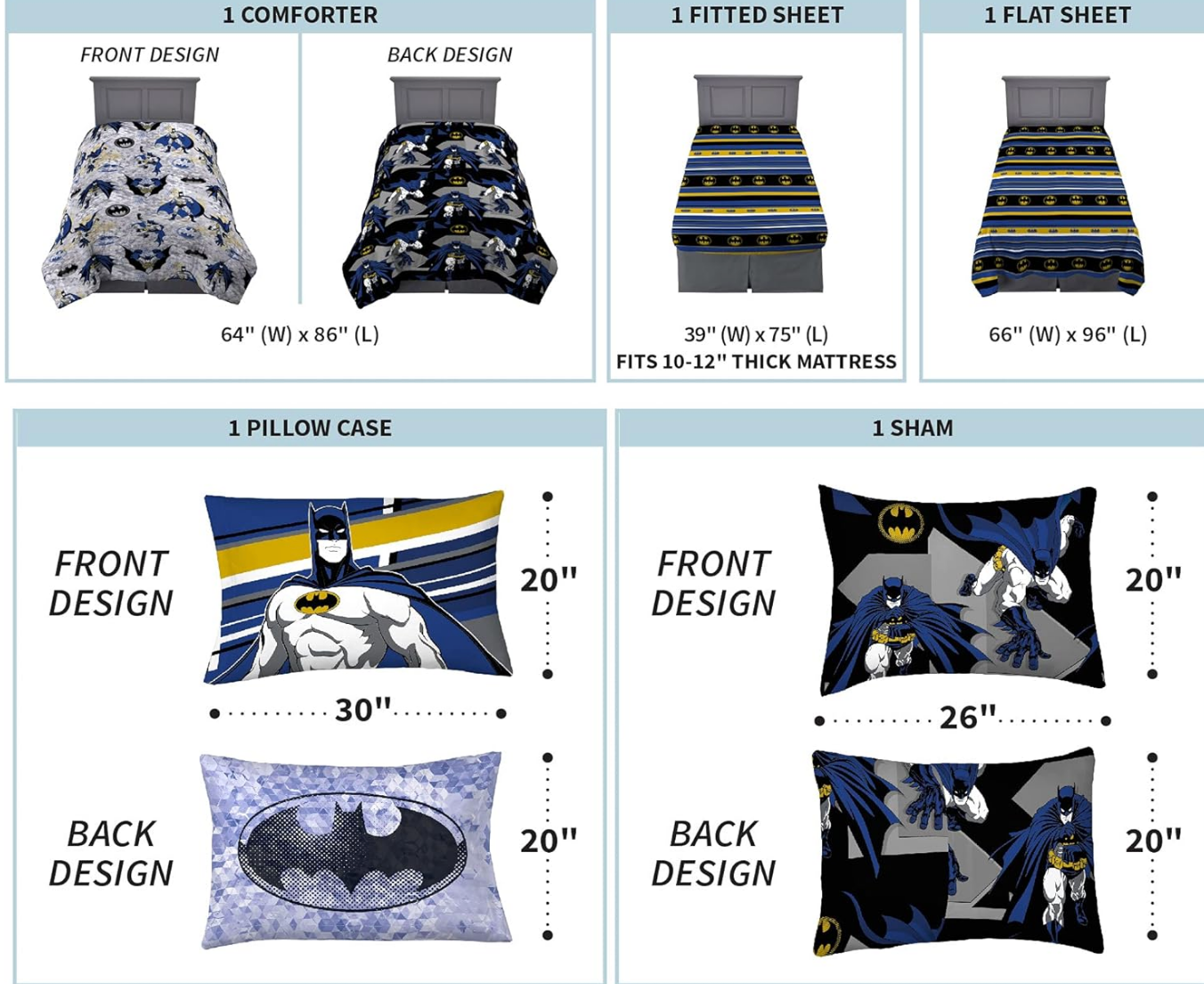 Batman Reversible Twin Bedding Comforter Set (6 Piece Set)