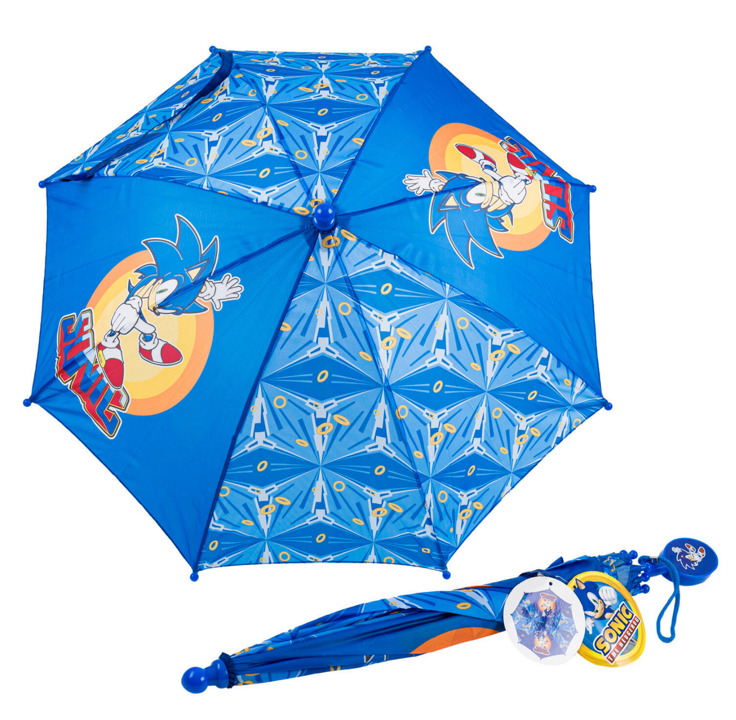 Sonic The Hedgehog Kids Stick Umbrella with Clamshell Handle 21"