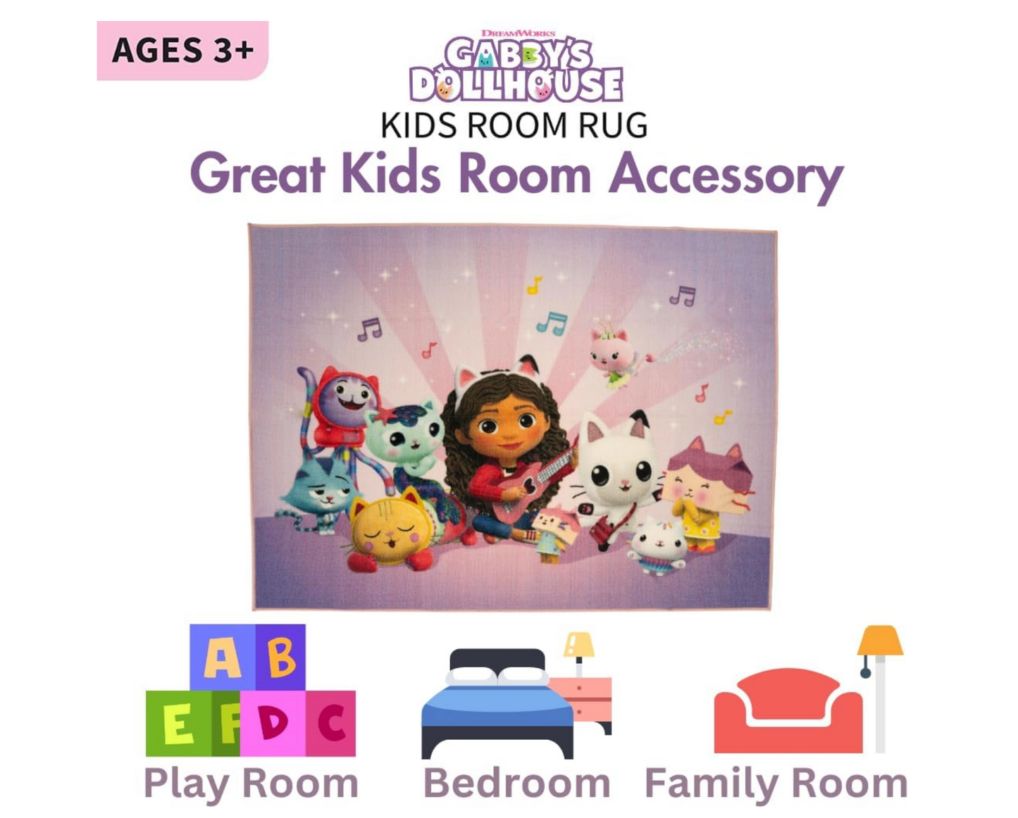 Gabby's Dollhouse Kids Area Rug Room Decor 52" x 69" Non Skid Play Mat