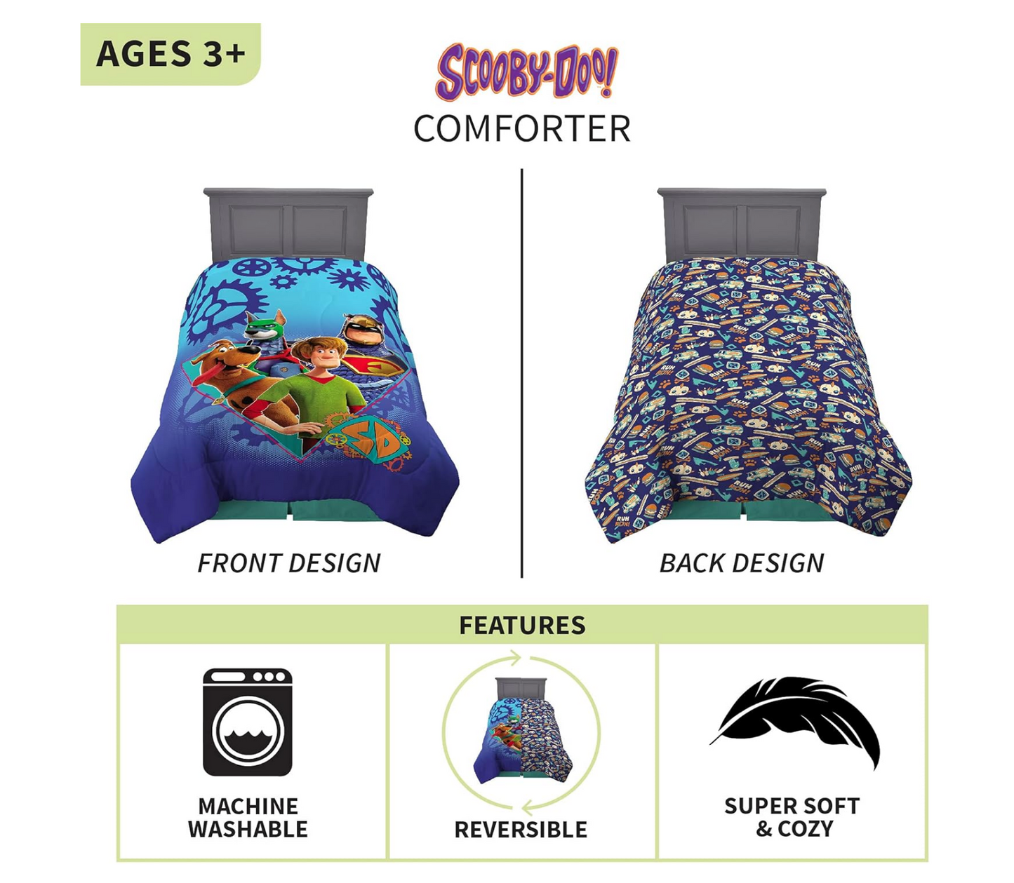 2 pcs Scooby Doo Reversible Twin Full Comforter and Pillow Sham Set