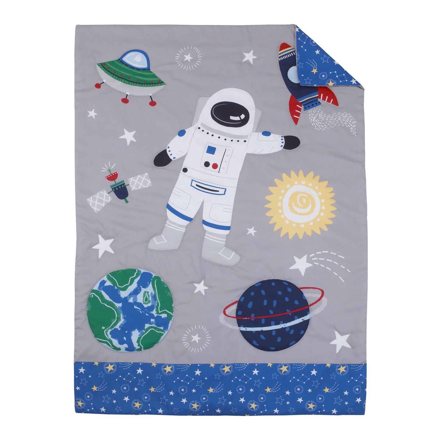 4-Piece Toddler Bedding Comforter Set, Blue, Space Astronaut