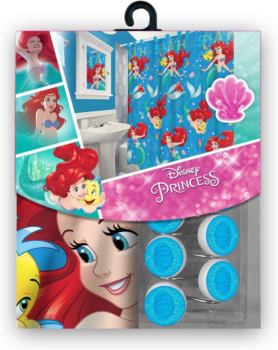 Disney 13 Pieces Ariel Little Mermaid Shower Curtain & Hooks Set