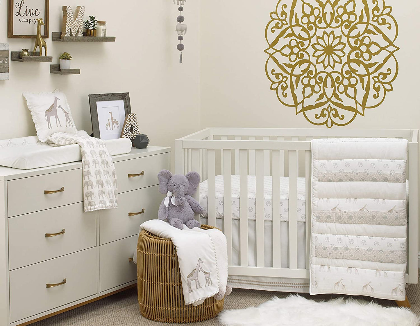 NoJo Serendipity - Ivory Elephant Print Plush Baby Blanket