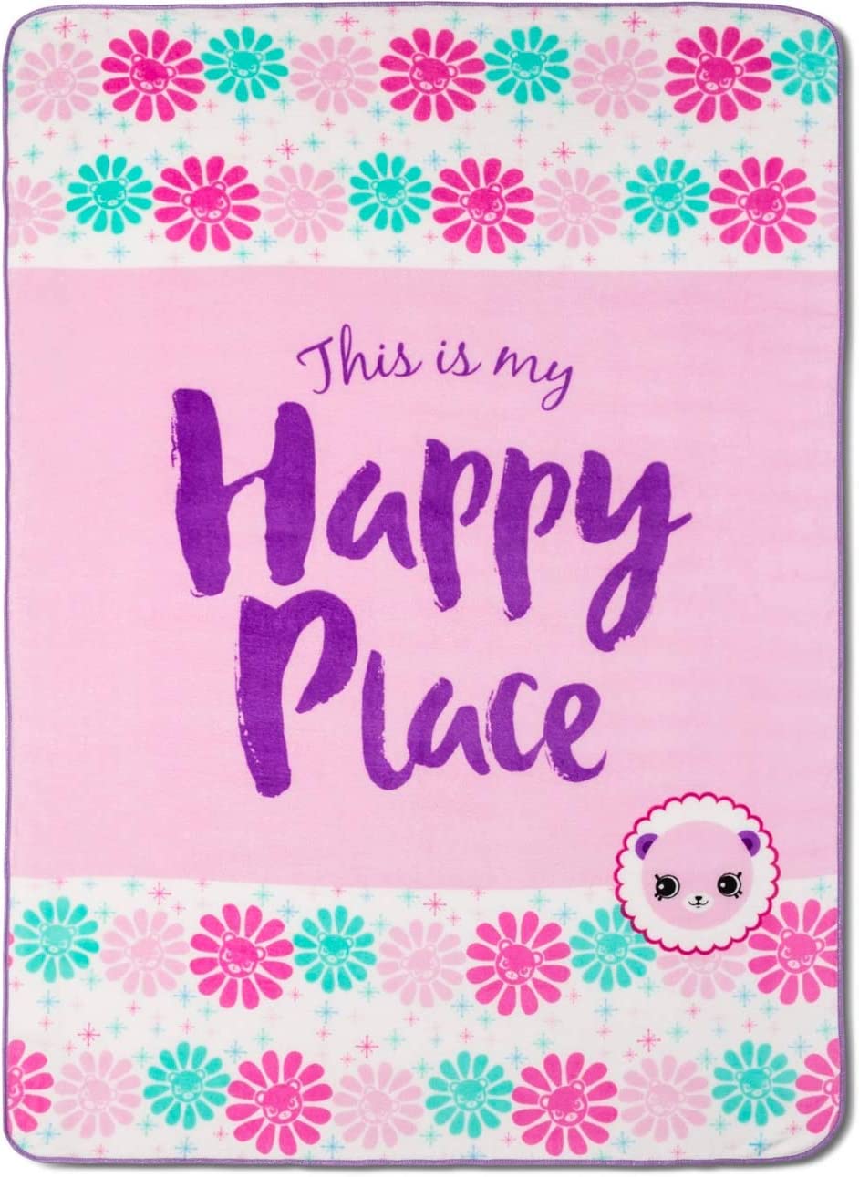 Shopkins Happy Places 62" x 90" Plush Blanket, Pink Super Soft Bedding (Twin)