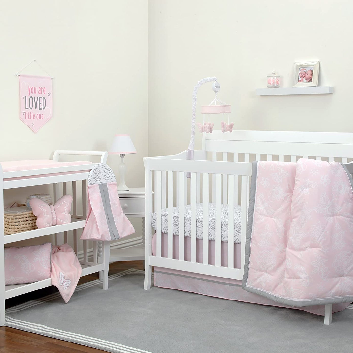 NoJo Dreamer - Pink/Grey Floral 8 Piece Crib Comforter Set