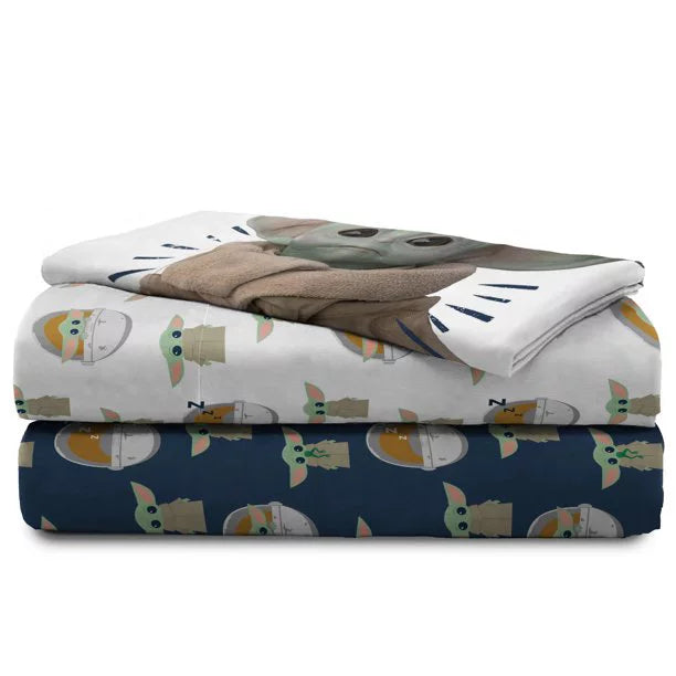 Baby Yoda Powerful Child 3-Piece Kids Twin/Full Sheet Set, Microfiber, White, Star Wars
