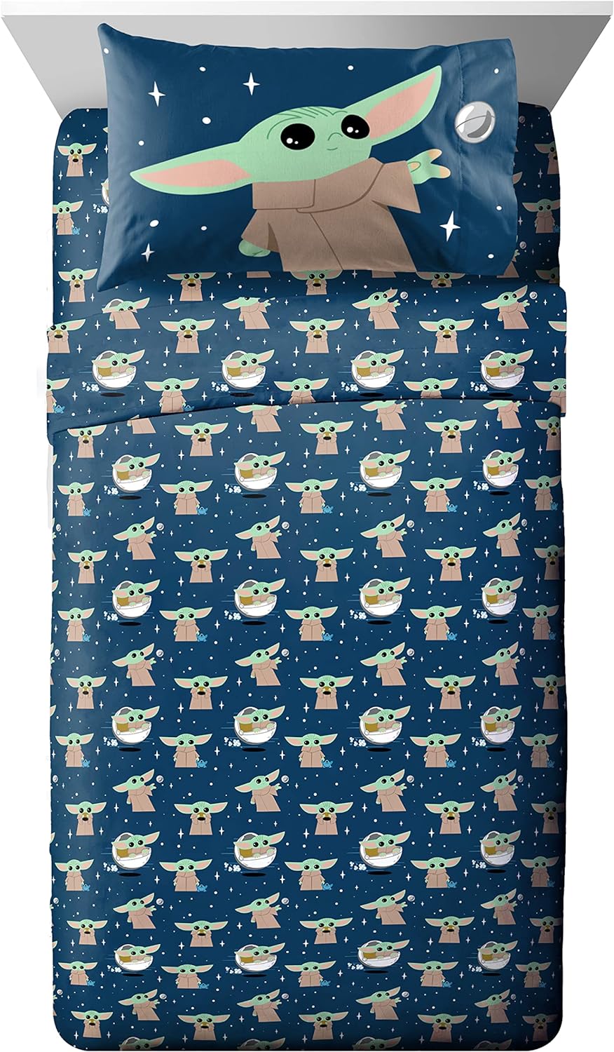 Jay Franco Star Wars The Mandalorian Hello Grogu 7 Piece Full Size Bed Set - Includes Comforter & Sheet Set -