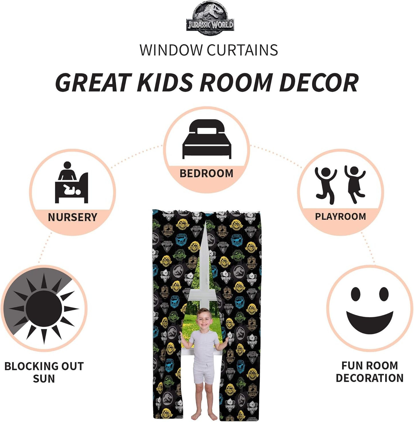 4 Pieces Jurassic World Window Panel Drapes Curtain Set