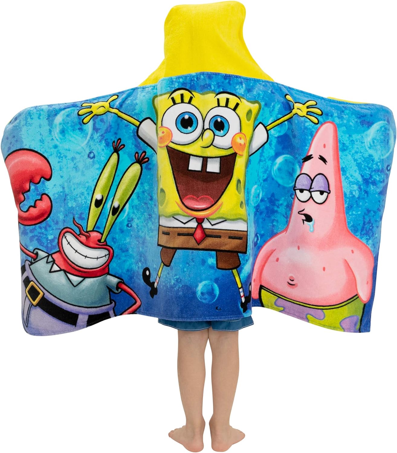 Bath or Beach Hooded Towel Wrap 24"x50" SpongeBob SquarePants Kids Cotton Terry Towel