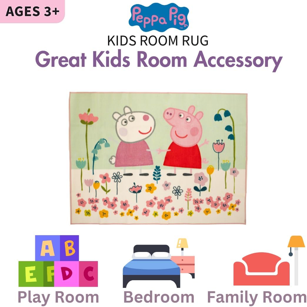 Peppa Pig & Suzie Kids Area Rug Room Decor 52" x 69" Non Skid Play Mat