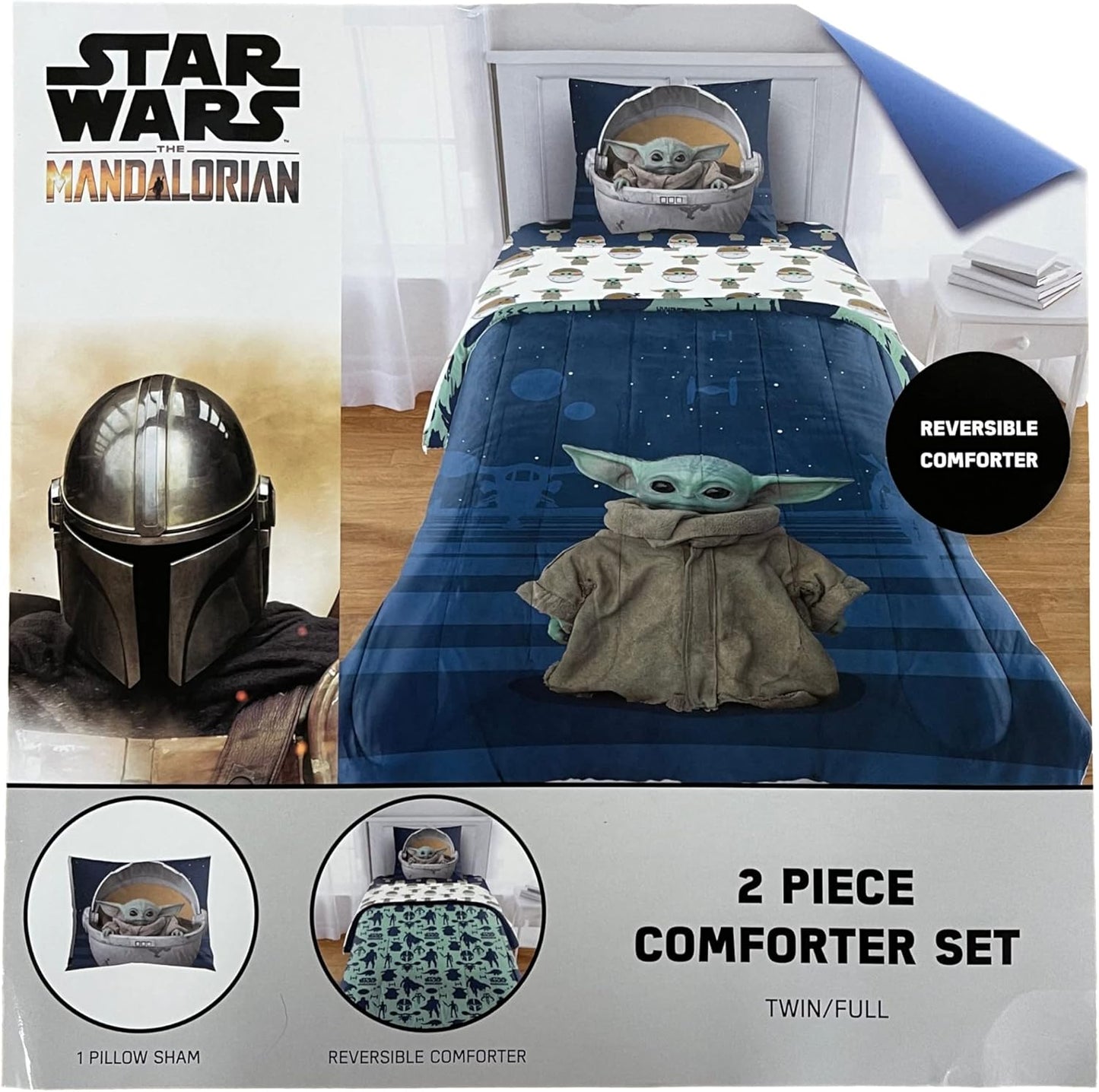 Star Wars Mandalorian Twin/Full Reversible Comforter and Sham 2 piece set