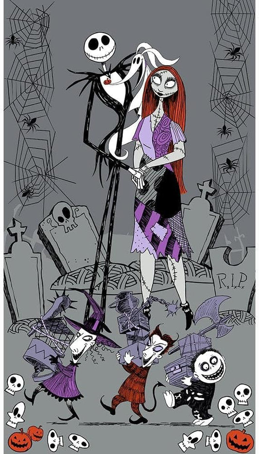 Nightmare Before Christmas Jack and Sally Graveyard March Oversized Beach Bath Towel - Happy Graves Jack Towel Measures Approx 40" x 72"- for Kids Teens Adults