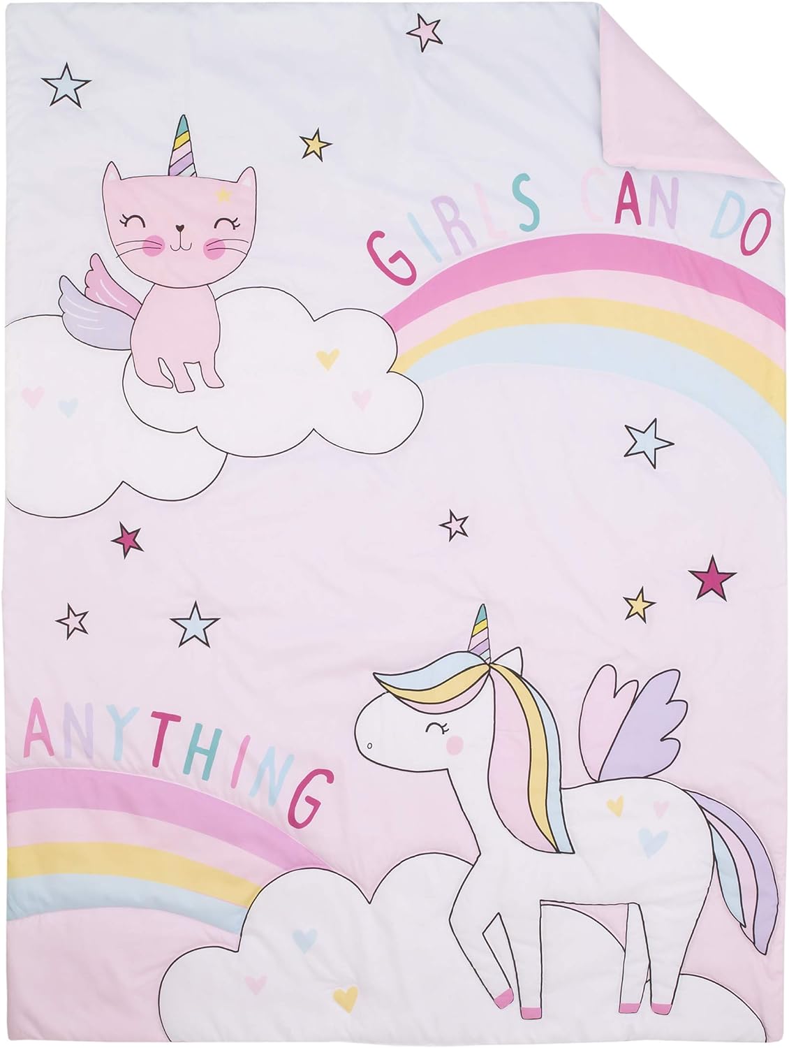 Caticorn Girl Power Pink Unicorn Toddler - Crib Size Bedding Comforter Set