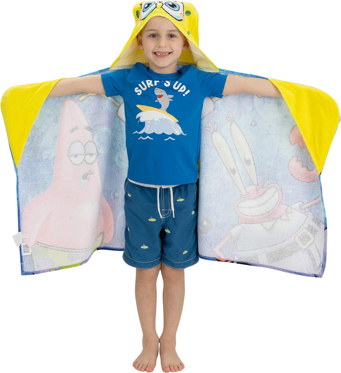 Bath or Beach Hooded Towel Wrap 24"x50" SpongeBob SquarePants Kids Cotton Terry Towel
