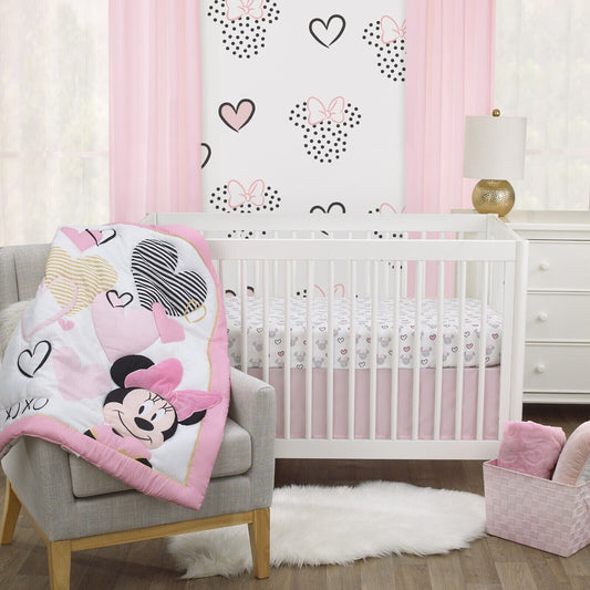 Disney Baby Minnie Mouse Hearts 3 Piece Crib Bedding Set