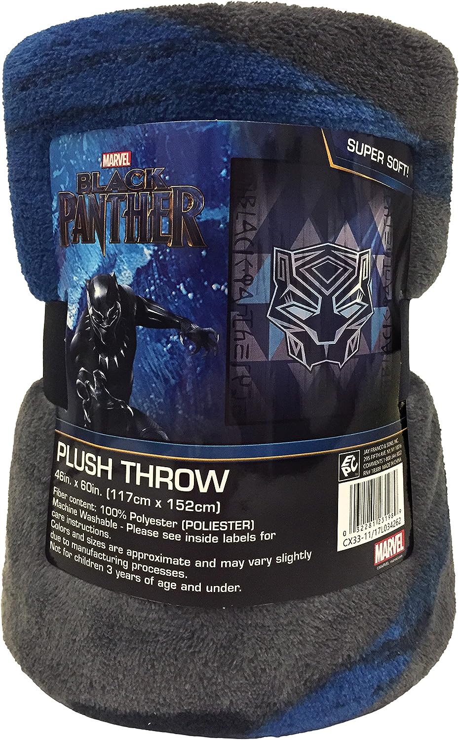 Marvel Avengers Black Panther Blue Tribe Plush 40" Inch x 60" Inch Kids Throw Blanket