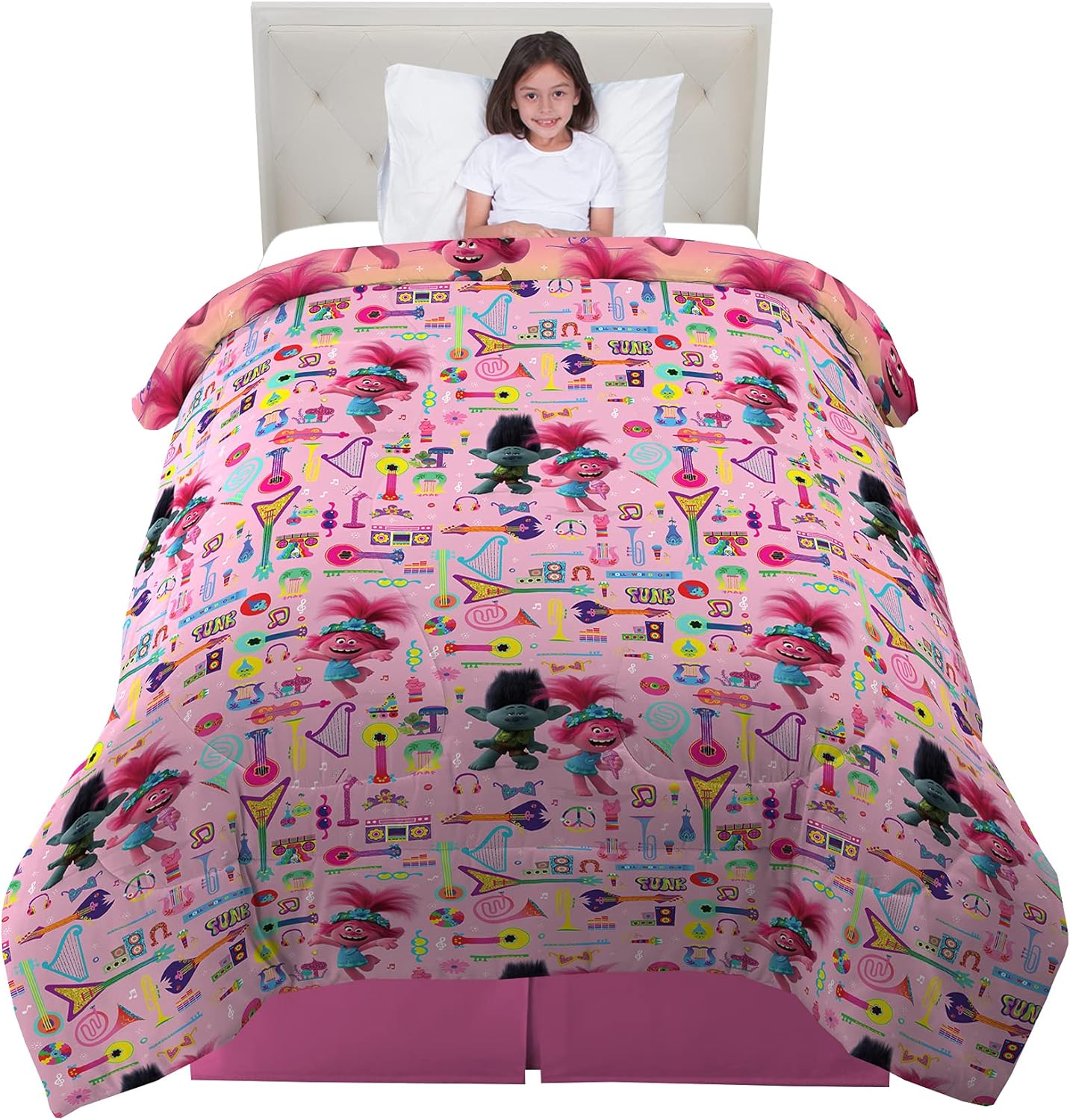 Trolls World Tour Twin Reversible Comforter Kids Bedding Rainbow