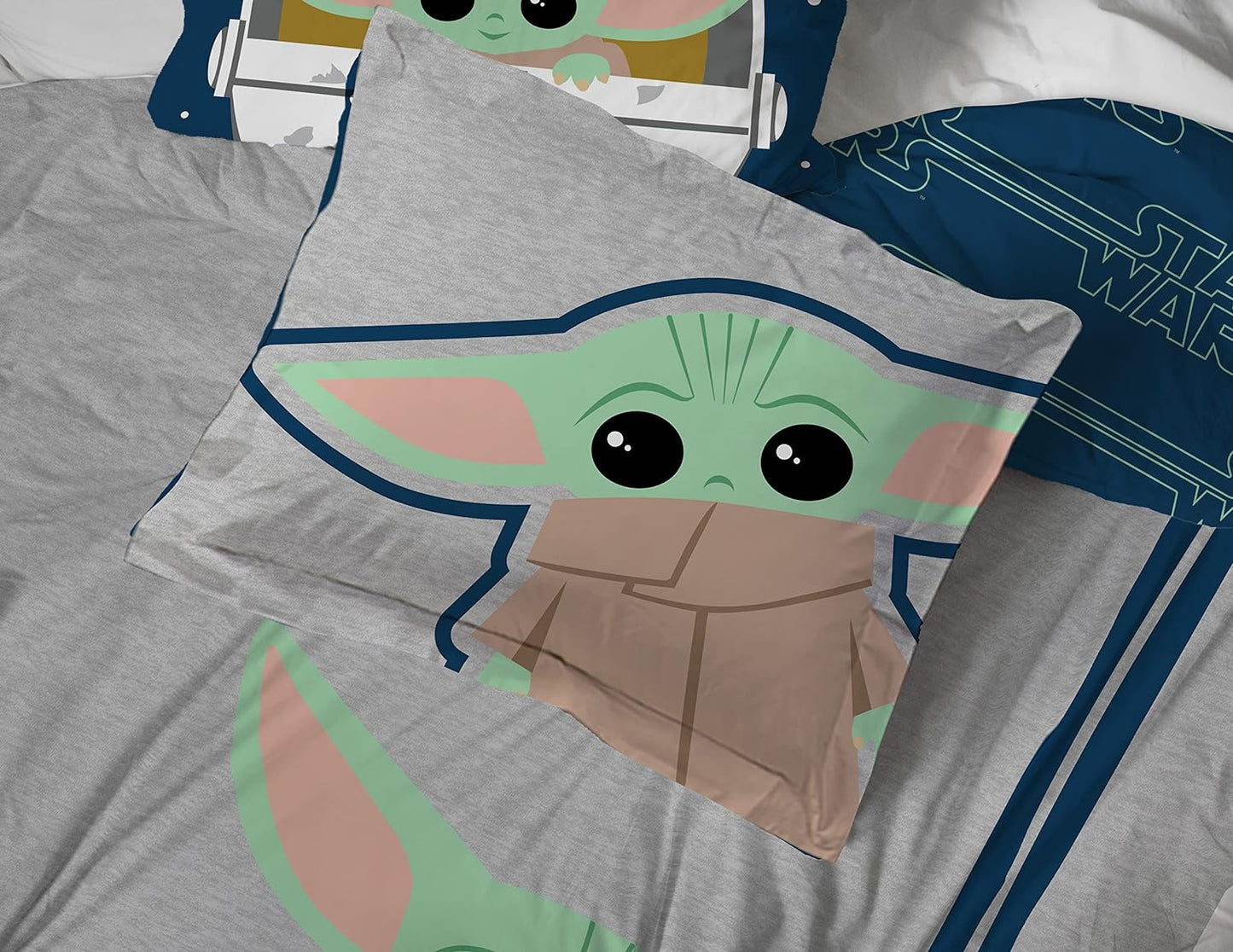 Jay Franco Star Wars The Mandalorian Hello Grogu 7 Piece Full Size Bed Set - Includes Comforter & Sheet Set -