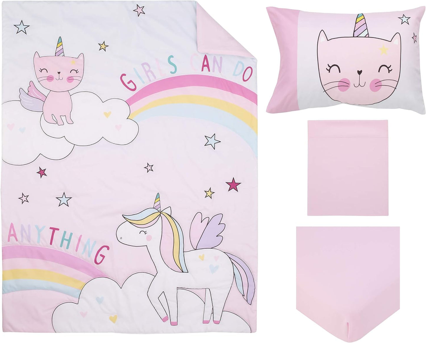 Caticorn Girl Power Pink Unicorn Toddler - Crib Size Bedding Comforter Set