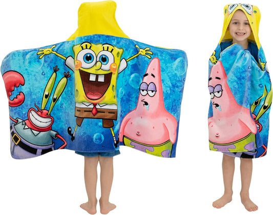 Bath or Beach Hooded Towel Wrap 24"x50" SpongeBob SquarePants Kids Cotton Terry Towel