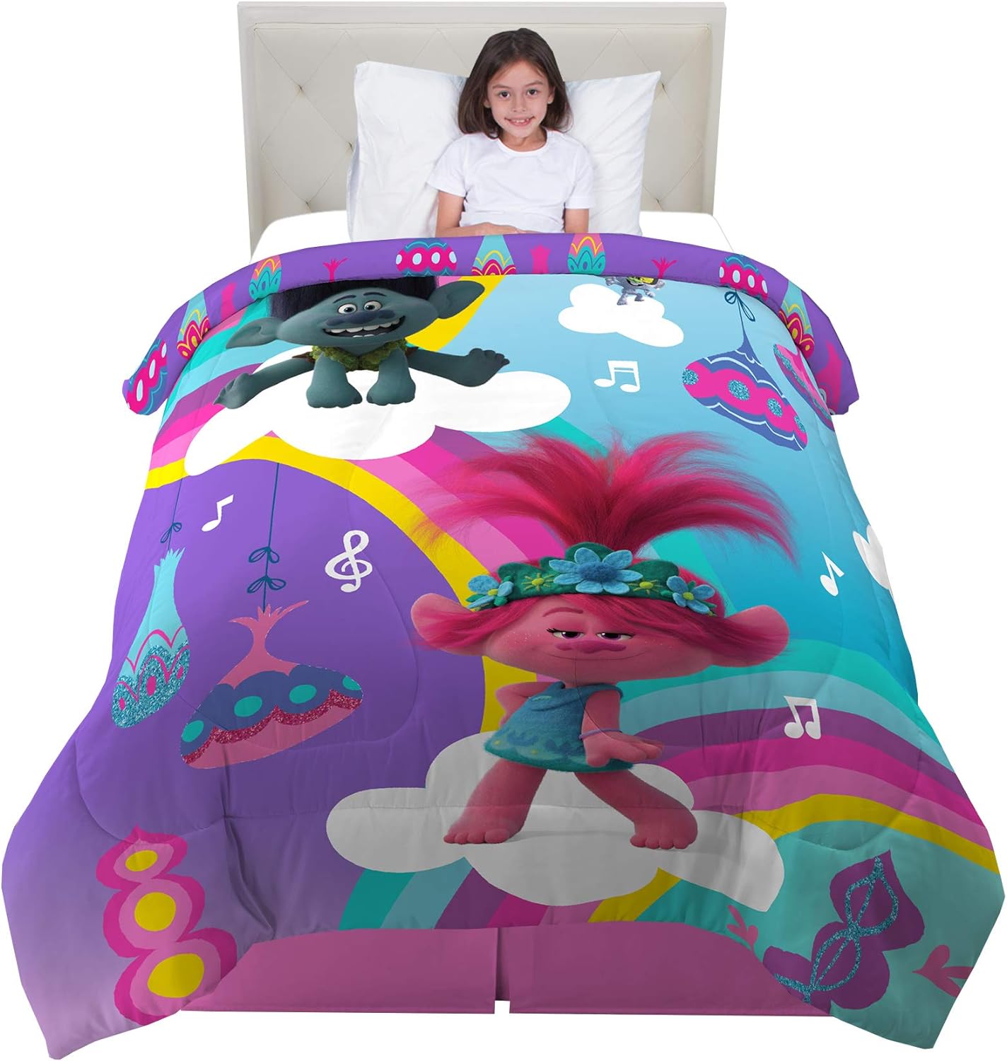 Trolls World Tour Super Soft Twin Full  Reversible Comforter Kids Bedding Purple