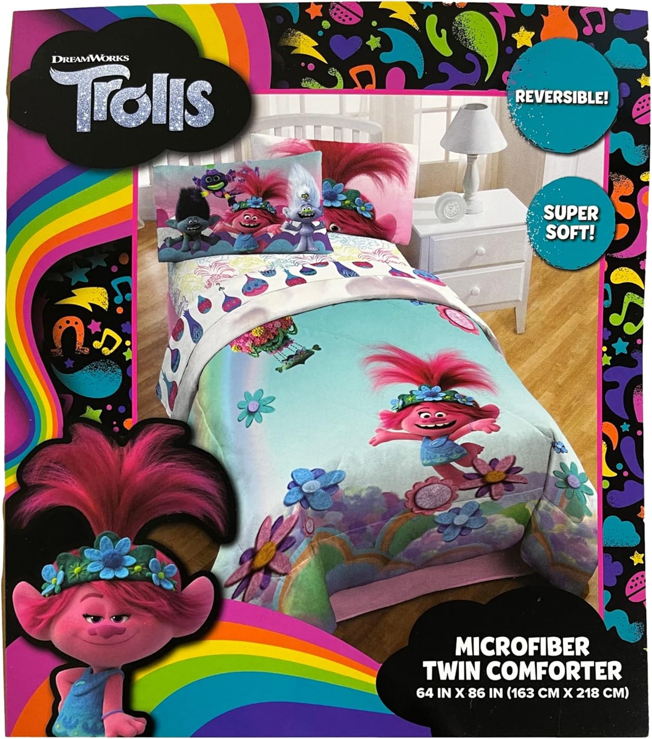 Trolls World Tour Super Soft Twin Reversible Comforter Kids Bedding Aqua