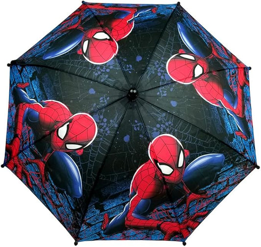 Spiderman Black Kids Stick Umbrella with Clamshell Handle 21"