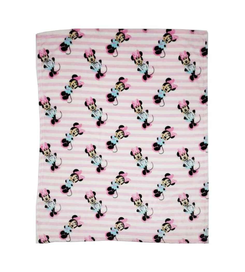 Disney Minnie Mouse  Stripes Soft Baby Blanket 1 Ply Fleece Throw