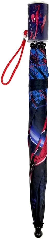 Spiderman Black Kids Stick Umbrella with Clamshell Handle 21"
