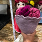 Unique Handmade Crocheted Magenta Dress Doll Flower Bouquet