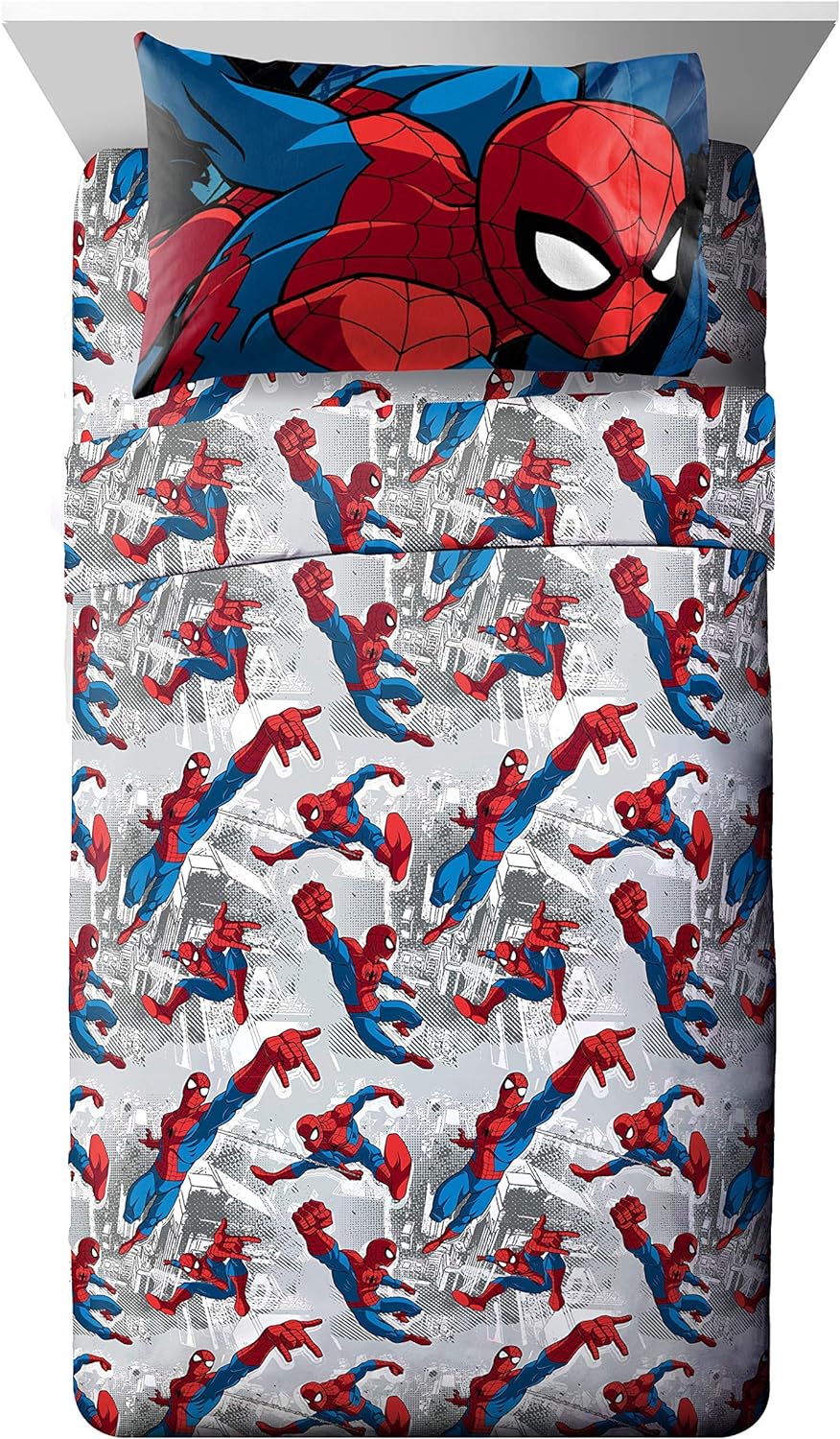 Marvel Spiderman Burst 4 Piece Twin Bed Set - Includes Reversible Comforter & Sheet Set – Bedding