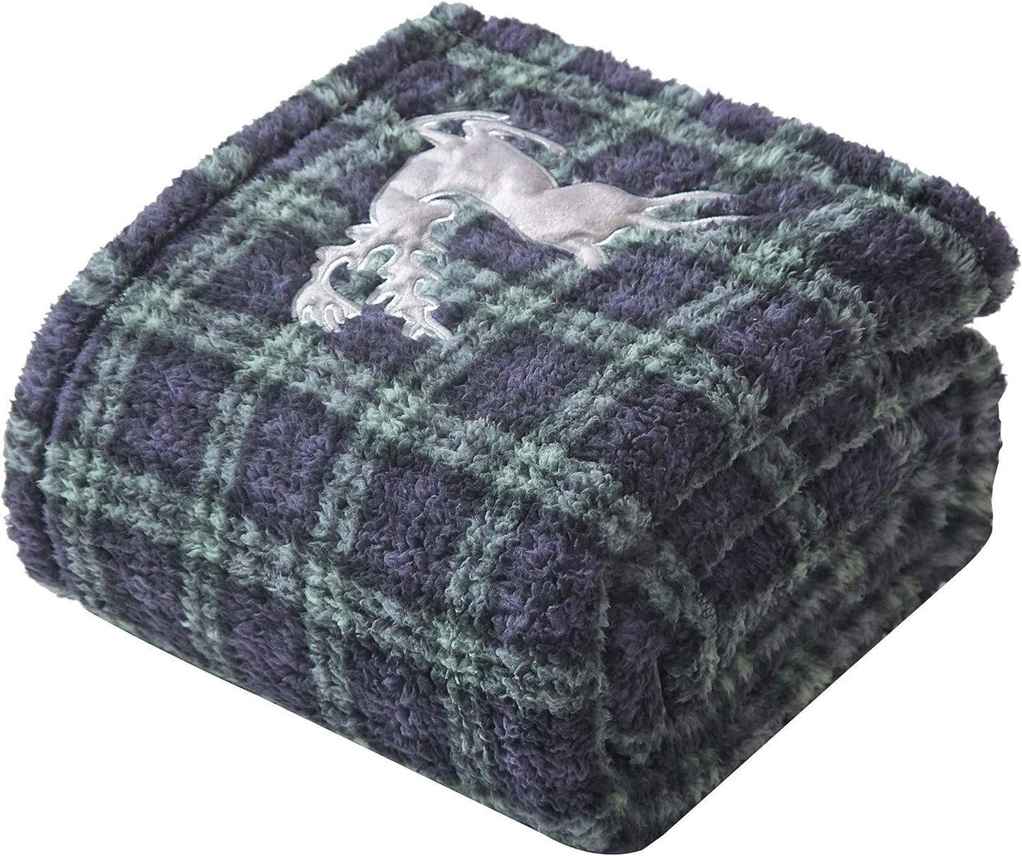 Dearfoams Buffalo Check Sherpa 50"x70" Throw with Bear Mink Applique