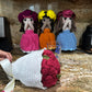Unique Handmade Crocheted Yellow Dress Doll Flower Bouquet