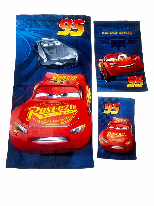 Disney Cars 3 Pieces Bath 100% Cotton Kids Towel Set