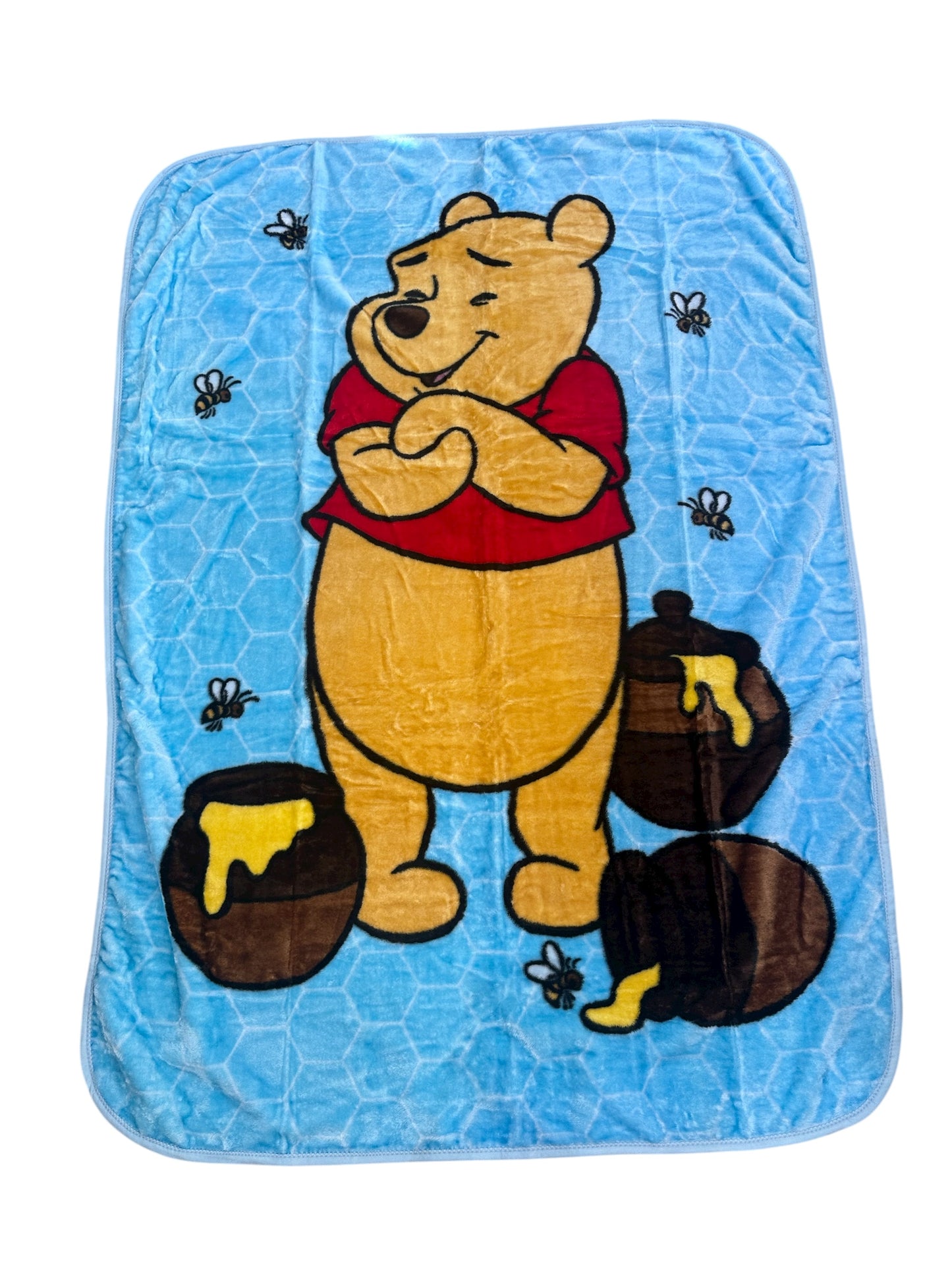 Winnie The Pooh Twin Full Plush Blanket Super Soft "Honey Bee Happy"