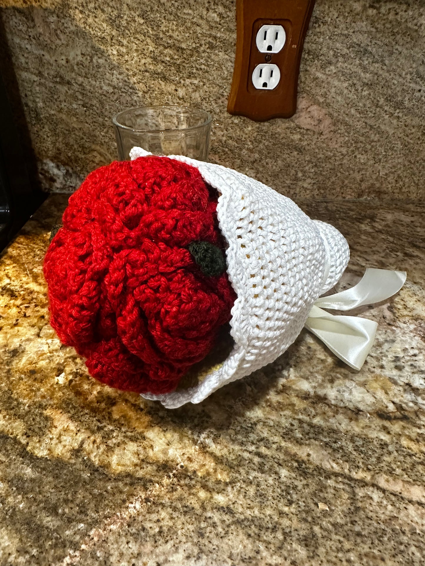 Unique Handmade Crocheted Yellow Dress Doll Flower Bouquet
