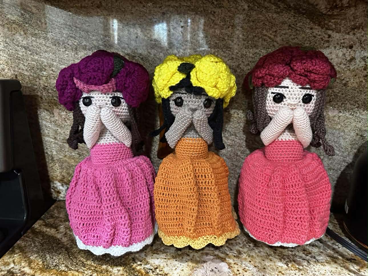 Unique Handmade Crocheted Dark Blue Dress Doll Flower Bouquet