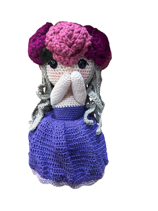 Unique Handmade Crocheted Dark Blue Dress Doll Flower Bouquet