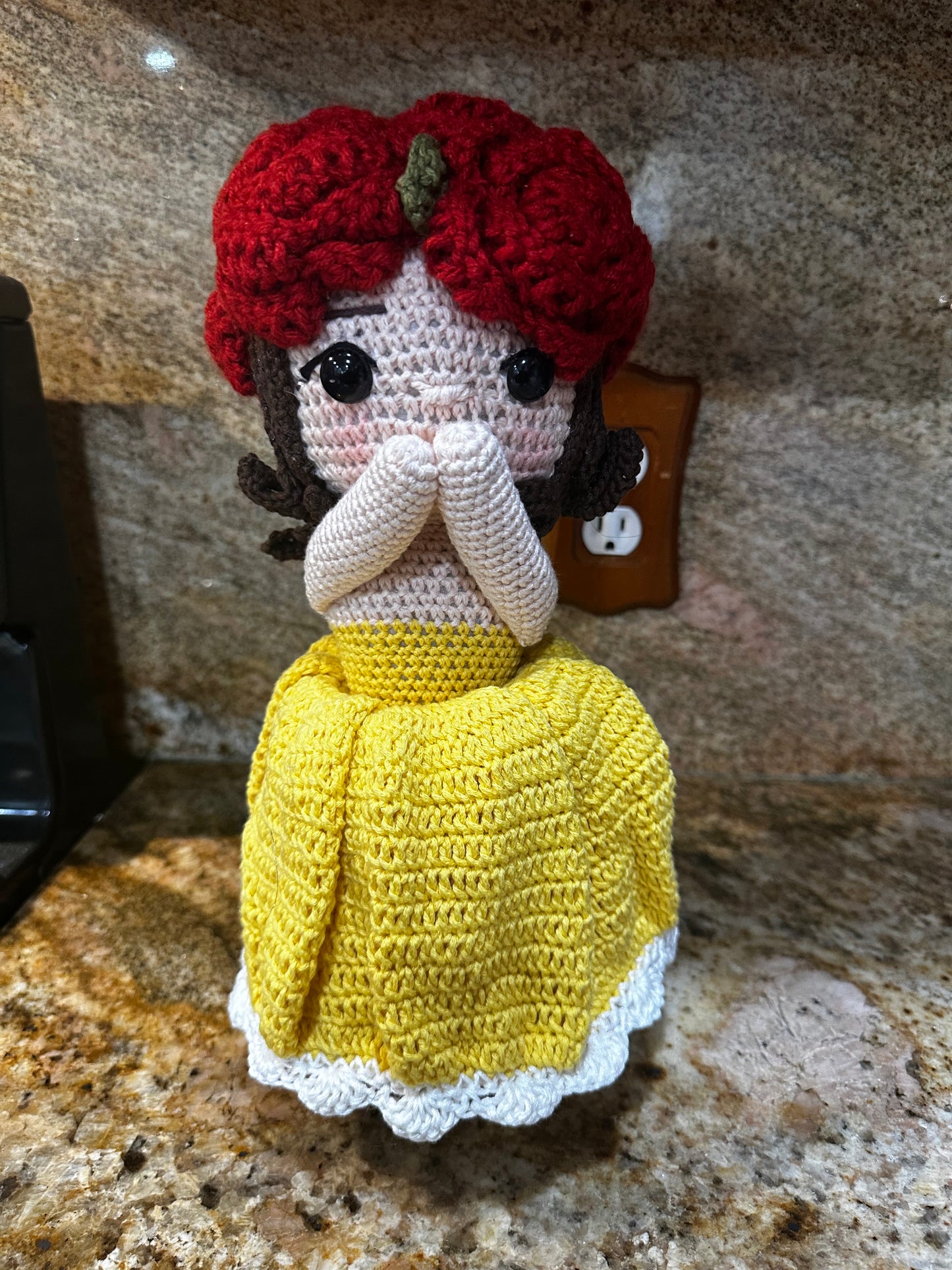 Unique Handmade Crocheted Yellow Dress Doll Flower Bouquet