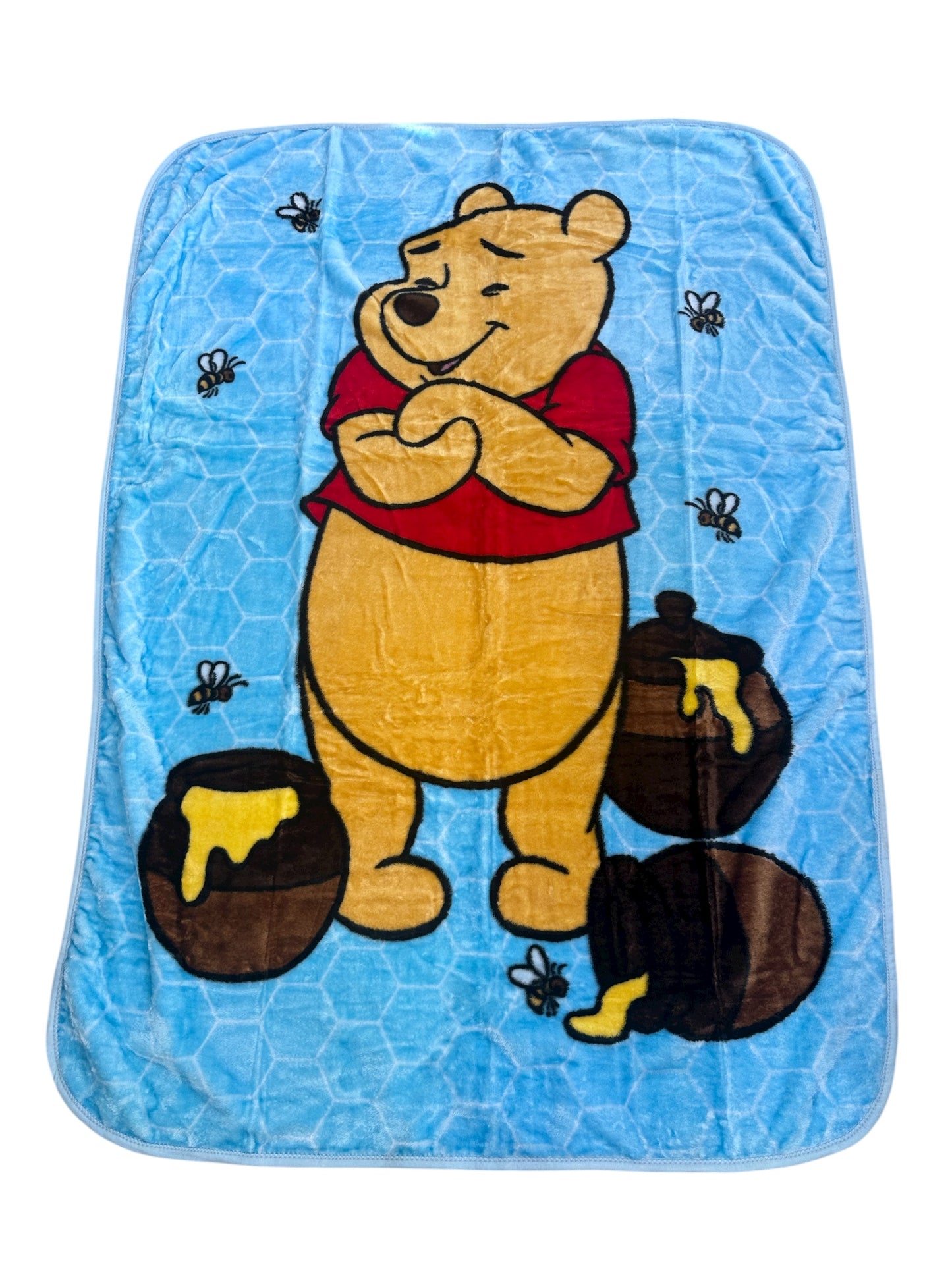 Winnie The Pooh Twin Full Plush Blanket Super Soft "Honey Bee Happy"