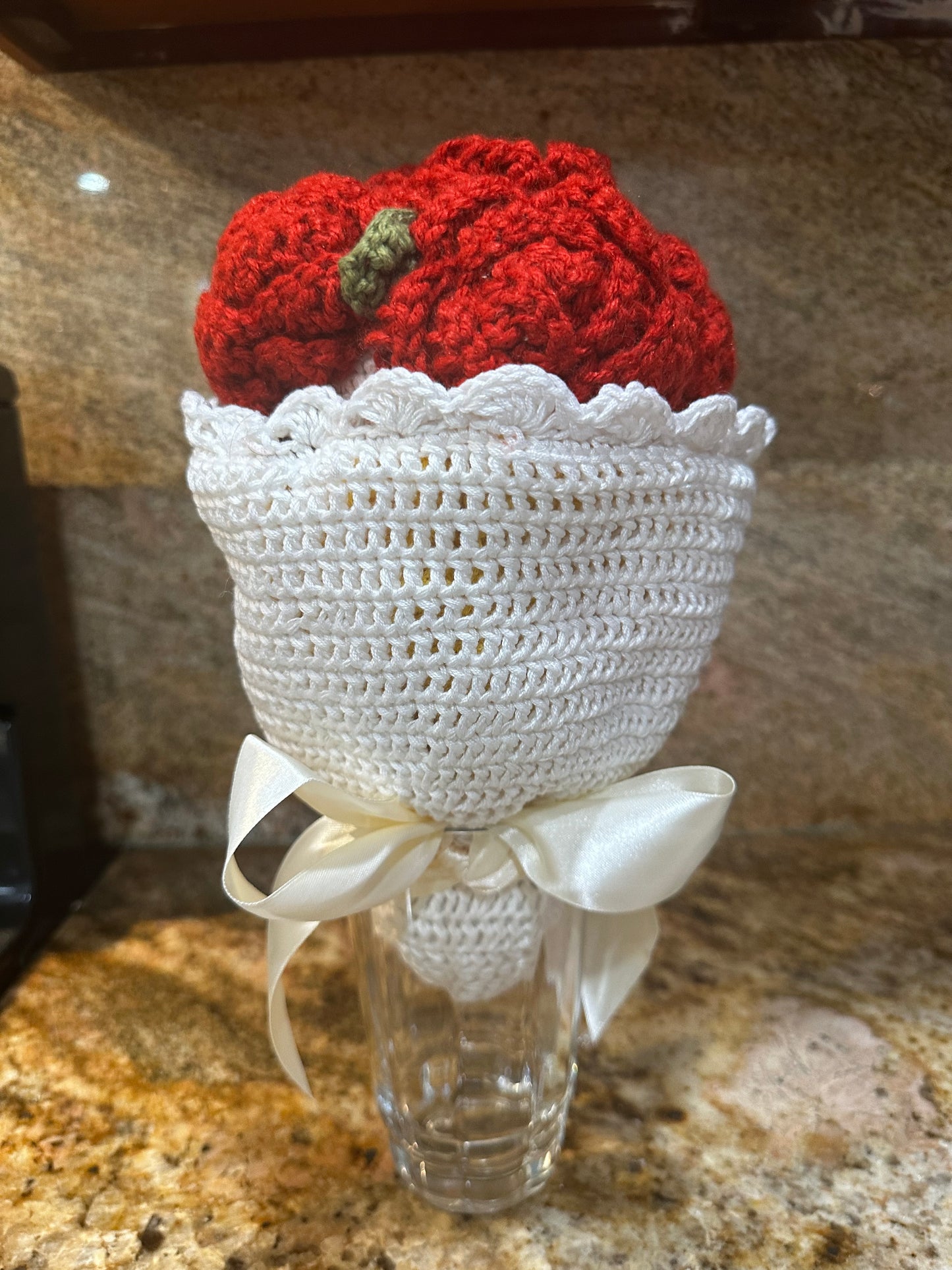 Unique Handmade Crocheted Yellow Dress Doll Flower Bouquet