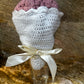 Unique Handmade Crocheted Magenta Dress Doll Flower Bouquet