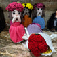 Unique Handmade Crocheted Peach Coral Dress Doll Flower Bouquet